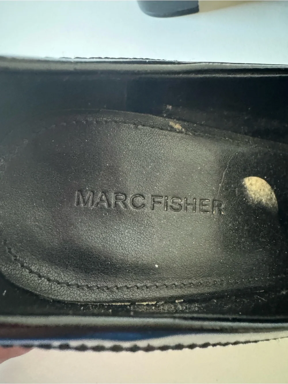 Marc Fisher Black Patent Studded Block Heel Loafers Pumps Size 9